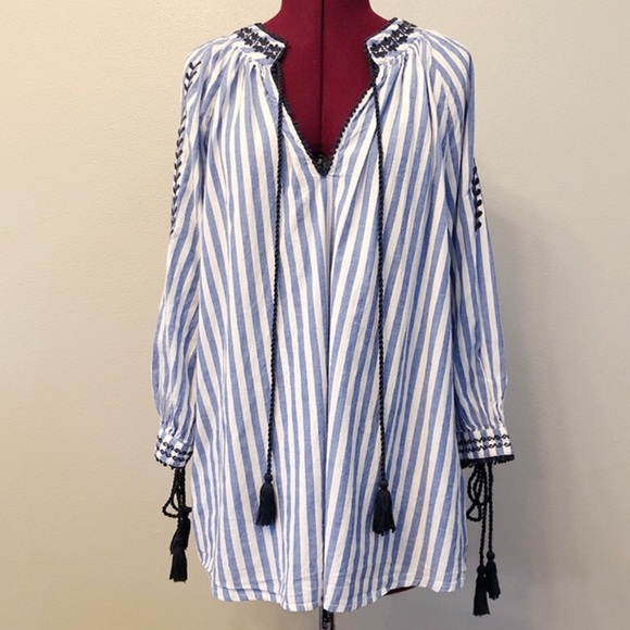 ZARA embroidered tassel boho stripe tunic blouse - Picture 6 of 8